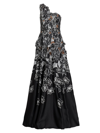 MARCHESA NOTTE WOMEN'S FLORAL-EMBROIDERED ONE-SHOULDER GOWN