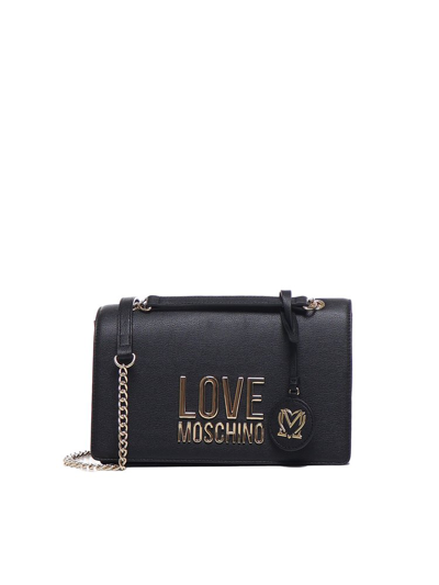 Love Moschino Logo Plaque Small Shoulder Bag In Black