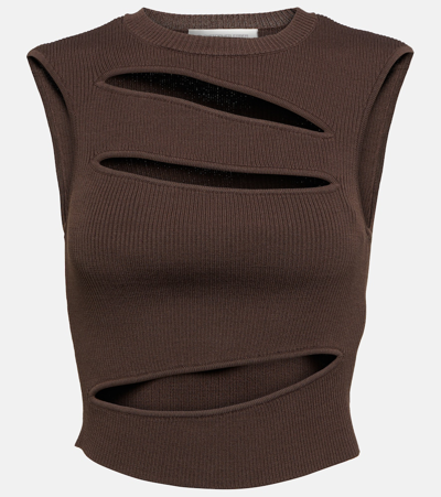 Christopher Esber Cut-out Ribbed-knit Top In Brown