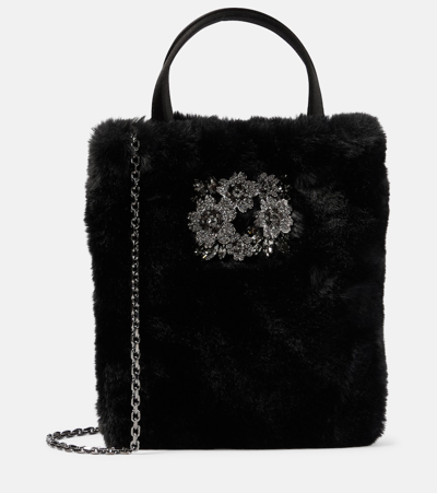 Roger Vivier Drapé Pocket Bouquet Mini Tote Bag In Black