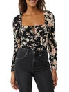 Free People Hilary Print Keyhole Neck Top In Black
