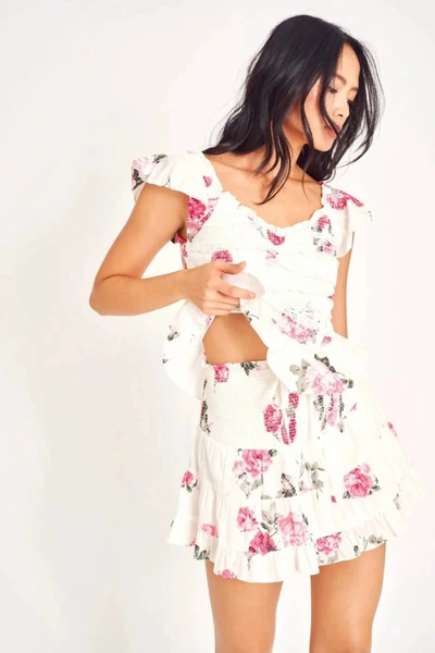 Loveshackfancy Aldana Smocked Floral Cotton Tiered Mini Skirt In White