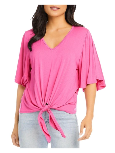 Karen Kane Womens Flutter Sleeve Knot-front T-shirt In Pink