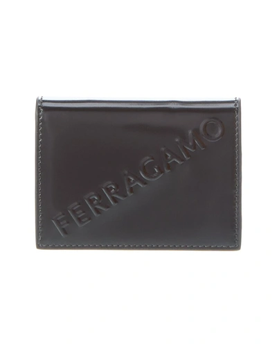 Ferragamo Logo Leather Card Case In Black