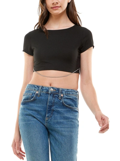 Derek Heart Womens Ribbed Polyester Cropped In Black