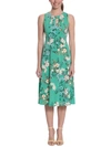 London Times Plus Womens Floral Print Calf Midi Dress In Green