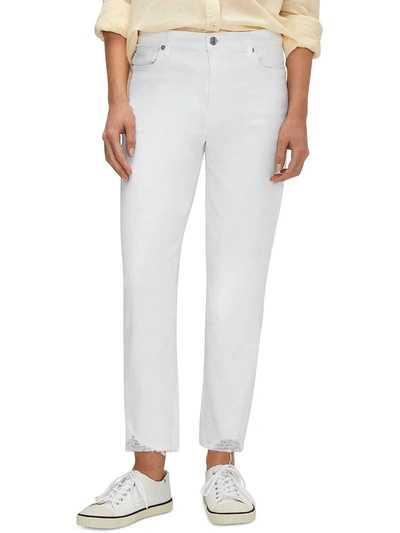 7 FOR ALL MANKIND WOMENS CROPPED FRAYED HEM STRAIGHT LEG JEANS