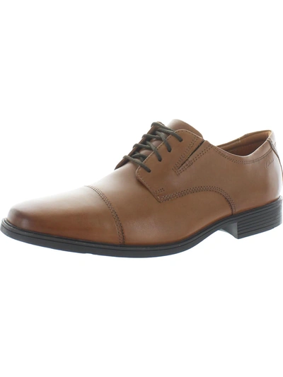 Clarks Tilden Cap Mens Leather Lace-up Oxfords In Dark Tan Leather