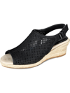 Easy Street Stacy Womens Perforated Espadrille Wedge Sandals In Black