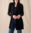 WHITE + WARREN LINEN GAUZE OPEN CARDIGAN IN BLACK