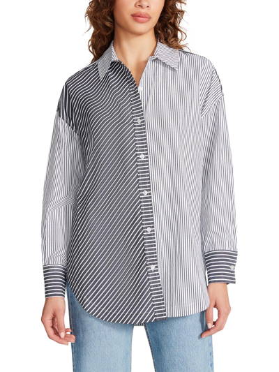 Steve Madden Poppy Womens Striped Collared Button-down Top In White