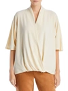 &basics Womens Twist Front Elastic Waist Wrap Top In White