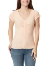 ANNE KLEIN SPORT EMERSON WOMENS V NECK RUCHED PULLOVER TOP