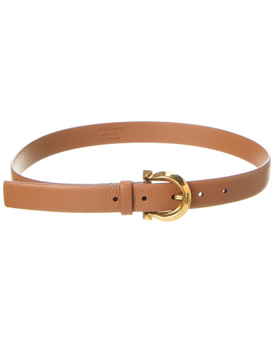 Ferragamo Gancini Adjustable Leather Belt In Brown