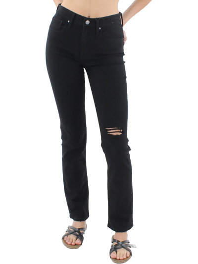 Levi's 724 Womens High Rise Distressed Straight Leg Jeans In Black