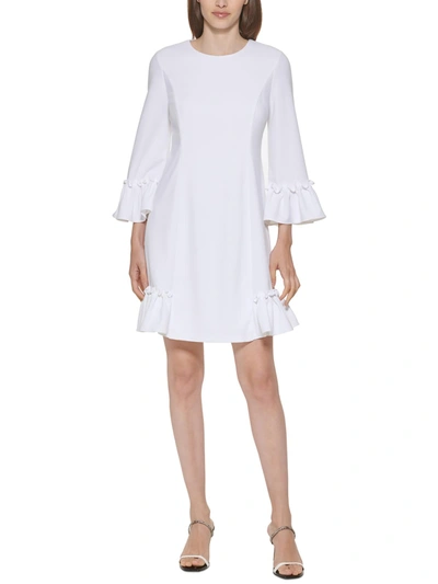 Calvin Klein Womens Ruffled Above Knee Shift Dress In White