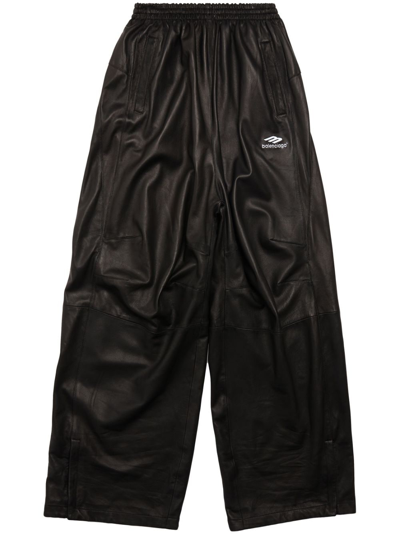 Balenciaga 3b Sports Icon Leather Track Trousers In Black