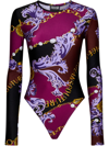 Versace Jeans Couture Women's Long-sleeve Chain Bodysuit In Purple