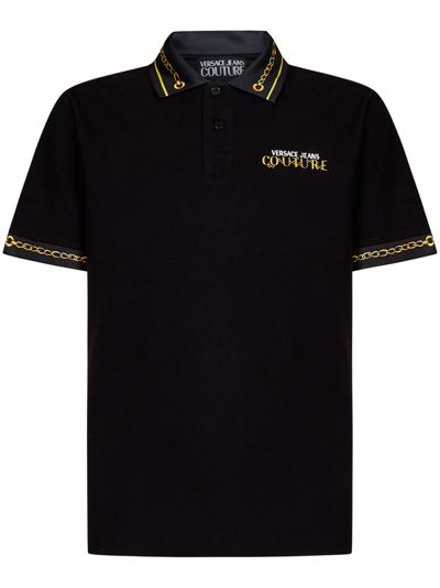Versace Jeans Couture Chain Logo Polo Shirt In Black