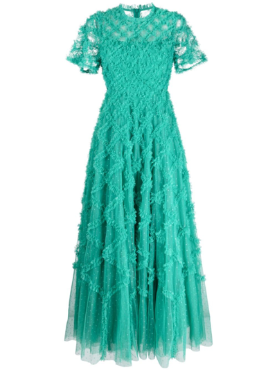 Needle & Thread Evelyn Short-sleeve Tulle Maxi Dress In Green
