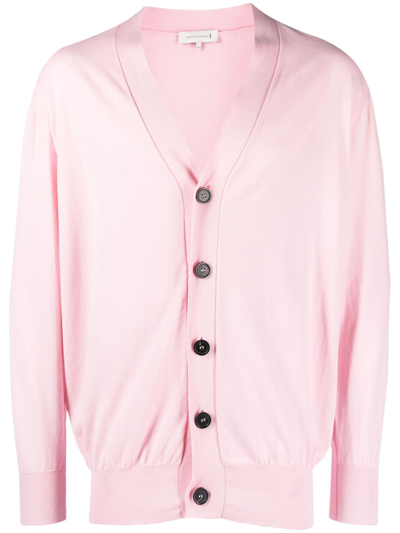 Mackintosh V-neck Cotton Cardigan In Pink