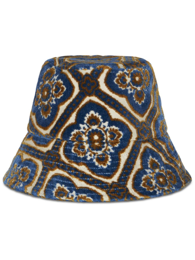 Etro Patterned-jacquard Terry-cloth Bucket Hat In Blue