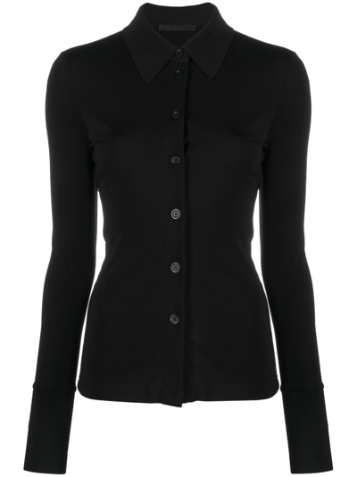 Helmut Lang Ribbed Cotton-blend Shirt In Black