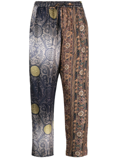Pierre-louis Mascia Graphic-print Silk Trousers In Brown