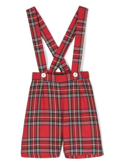 Siola Babies' Tartan-print Cropped Dungarees In Red