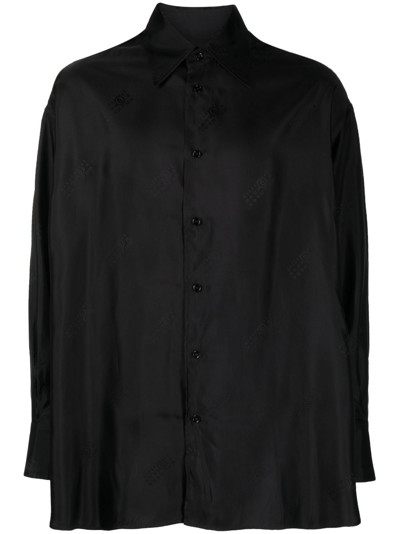Mm6 Maison Margiela Men's Logo Jacquard Satin Button-up Shirt In Black