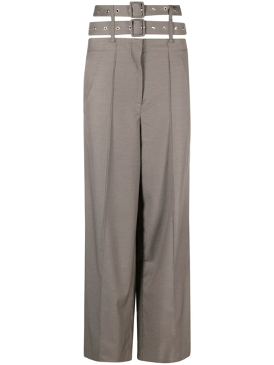 Rokh Belted Wide-leg Trousers In Grey
