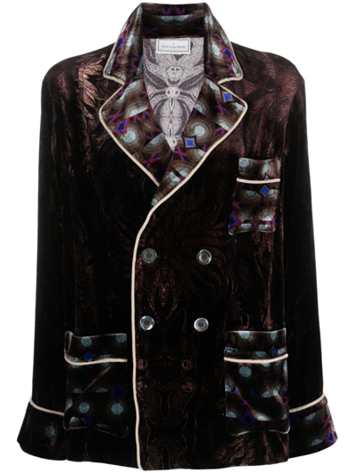 Pierre-louis Mascia Graphic-print Double-breasted Blazer In Black