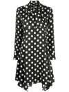 Versace Polka Dot Sleeved Midi Dress In Black