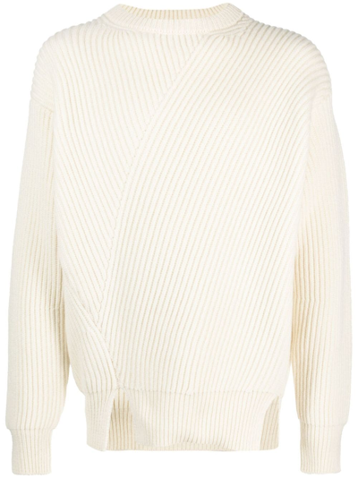 Jil Sander Waffle-knit Side-slits Jumper In Neutrals