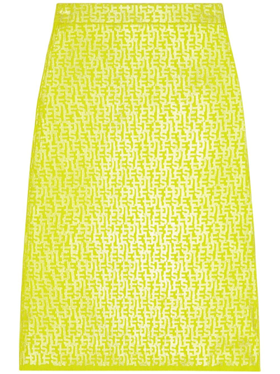 Diesel Monogram-print Knitted Midi Skirt In Yellow