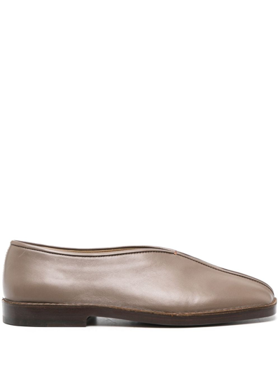 Lemaire Piped-detail Square-toe Loafers In Beige