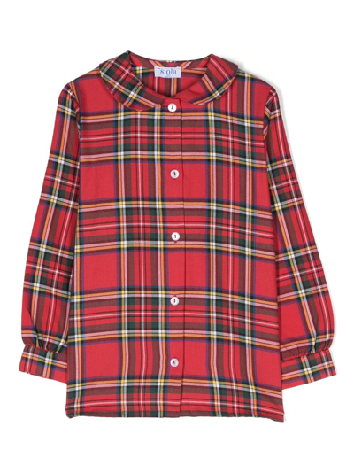 Siola Kids' Tartan-print Cotton Shirt In Red