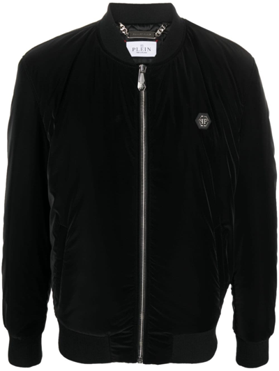 Philipp Plein Logo-patch Zip-up Bomber Jacket In Black