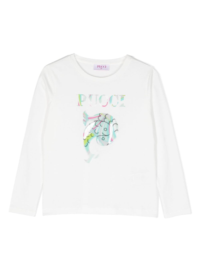 Pucci Junior Kids' Logo-print Long-sleeved T-shirt In White