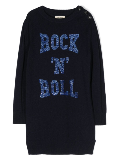 Zadig & Voltaire Kids' Crew-neck Knitted Dress In Blue