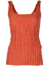 Totême Crinkled Scoop-neck Silk Tank Top In Bloody Mary