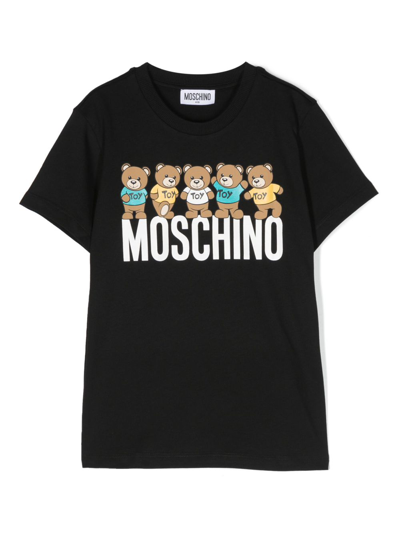 Moschino Kids' Teddy Bear-motif Cotton T-shirt In Black
