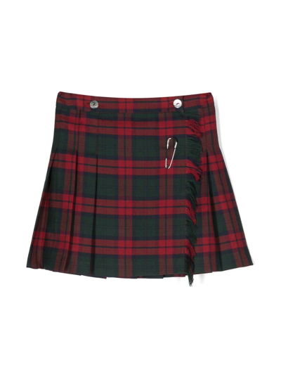 Siola Kids' Tartan-print Pleated Skirt In Green