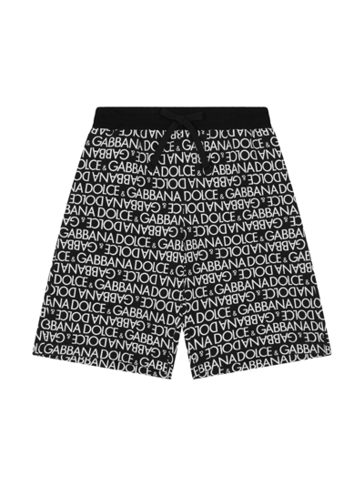 Dolce & Gabbana Kids' Boy's Logo-print Cotton Jogging Shorts In Dg Bianco Fdo.nero
