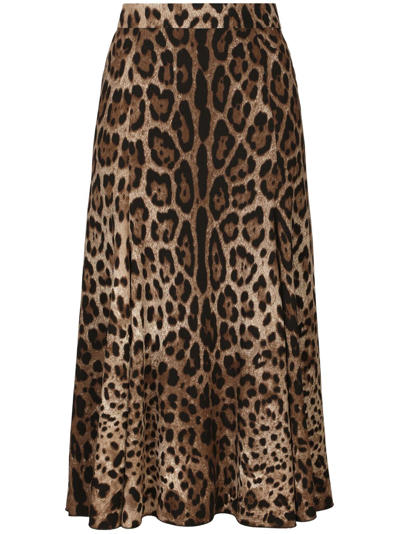 Dolce & Gabbana High-waisted Leopard Print Midi Skirt
