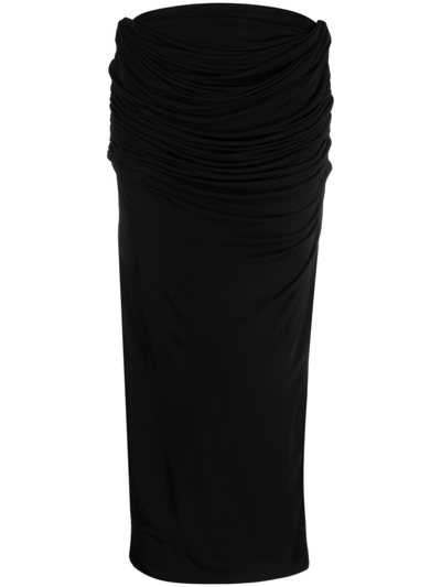 Paris Georgia Draped Midi Straight Skirt In Black