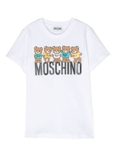 Moschino Kids' Teddy Bear-motif Cotton T-shirt In White