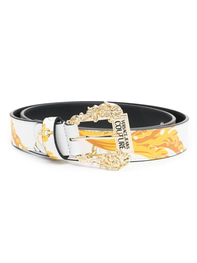 Versace Jeans Couture Logo-print Leather Belt In White