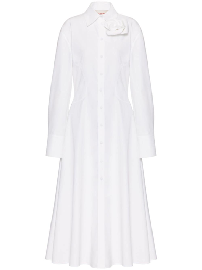 Valentino Compact Poplin Midi Dress With Rose In White