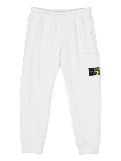 Stone Island Kids' Compass-patch Cotton Track Pants In White